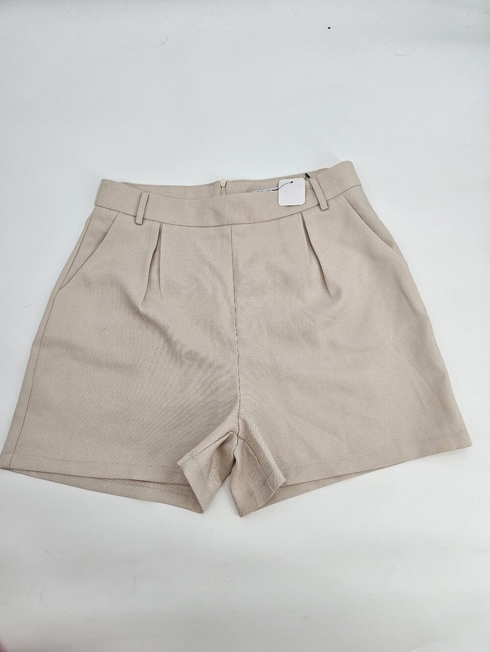 Fashion Nova High Waist Pleated Shorts in Beige